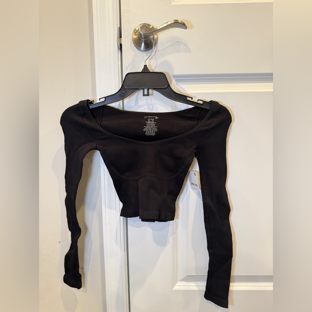Intimately Free People Black Ribbed Long Sleeve Top – Size XS/S
